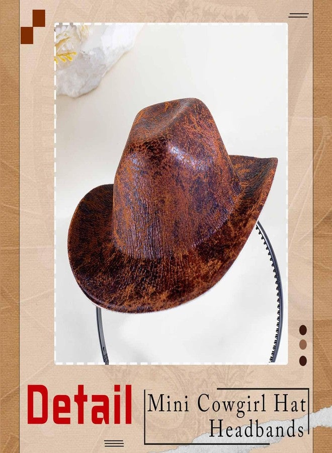 Firuilo Cowgirl Hat Headband Mini Cowboy Hat Headbands Western Cowboy Hairbands Cowgirl Costume Hair Accessories for Women (A-Brown, One Size) - Image 3